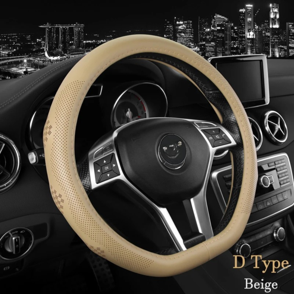 Breathable Leather Car Steering Wheel Cover – Universal 38CM, D/O Shape, Anti-Slip - Delicate Leather  