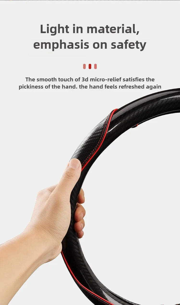 Sports Carbon Fiber Steering Wheel Cover Universal Fit – Anti-Slip Handle Cover for O / D / Double-D Steering Wheels (37–38cm) - Delicate Leather  