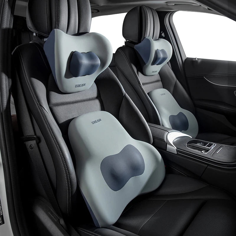 Memory Foam Car Neck & Lumbar Support Pillow – Adjustable Seat Headrest Cushion - Delicate Leather  