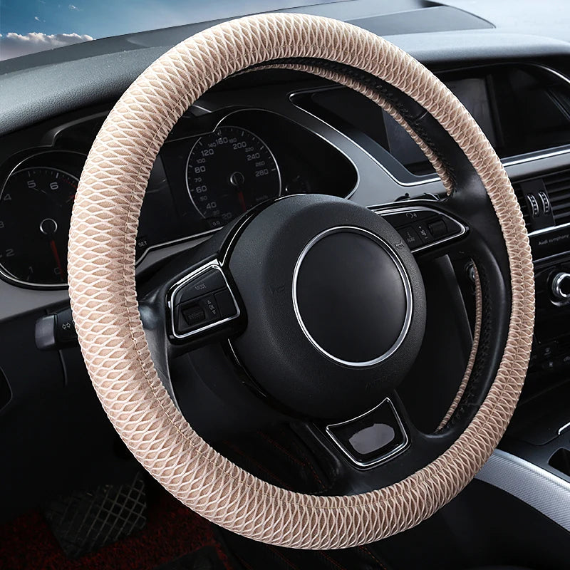 Ice Silk Steering Wheel Cover – Breathable Anti-Slip 38cm Universal Fit - Delicate Leather  