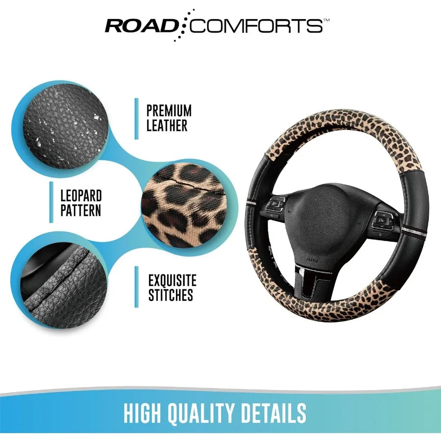Leopard Print Steering Wheel Cover – Anti-Slip PVC Leather, Universal Fit 14.5–15 Inch - Delicate Leather  
