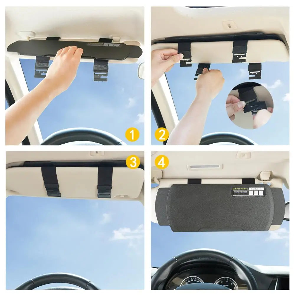 Car Sun Visor Extender – Adjustable Windshield and Side Window Sunshade Panel, Universal Fit - Delicate Leather  