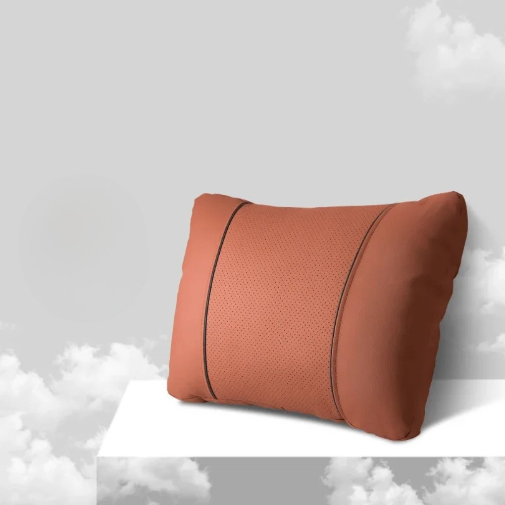 Car Headrest Neck & Waist Pillow – Nappa Leather Seat Support for Auto Comfort - Delicate Leather  