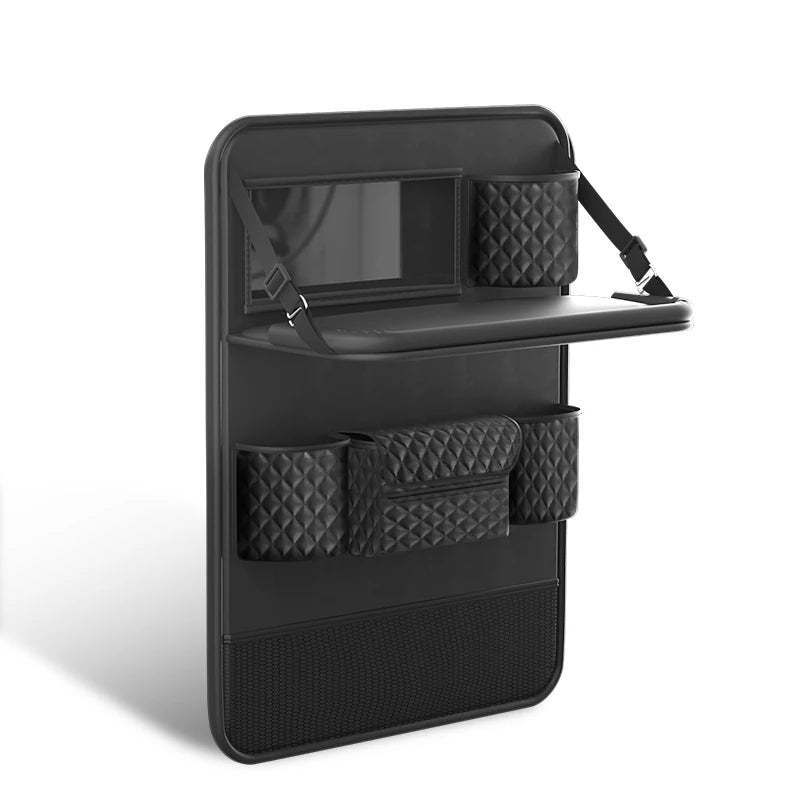 Car Back Seat Organizer with Foldable Table Tray – Multifunctional Storage with Pockets, Durable PVC Leather, Universal Fit - Delicate Leather  
