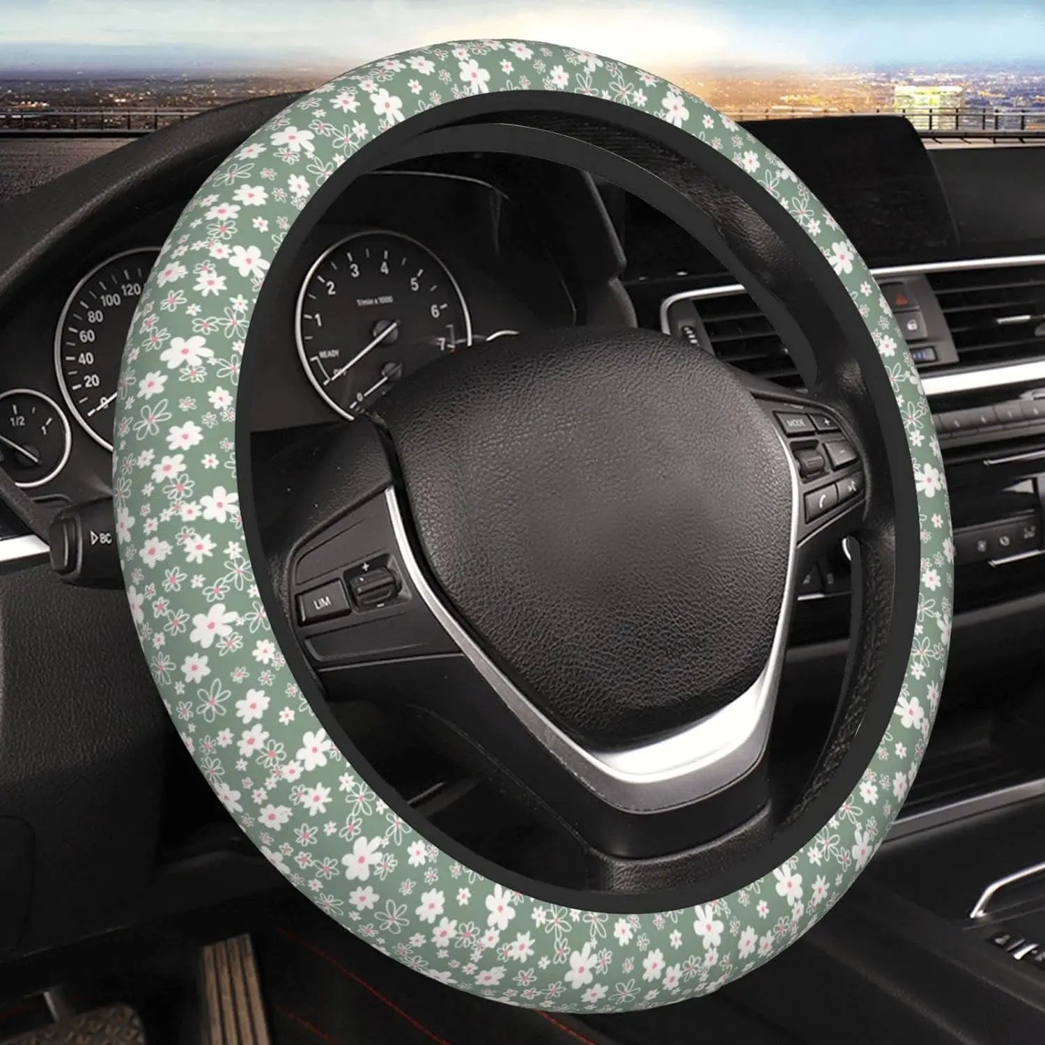 Hippie Flower Steering Wheel Cover, Sage Green Hippie Flower Car Steering Wheel Cover , Car Accessories 21