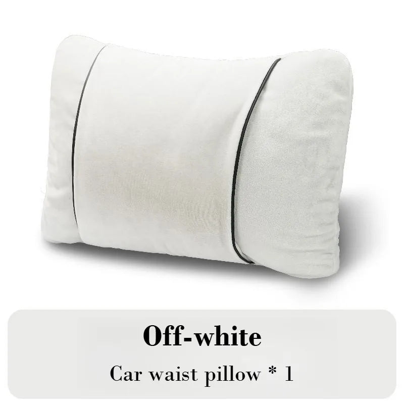 Plush Car Headrest & Lumbar Support Pillow Set – Soft Neck and Waist Seat Cushions - Delicate Leather  