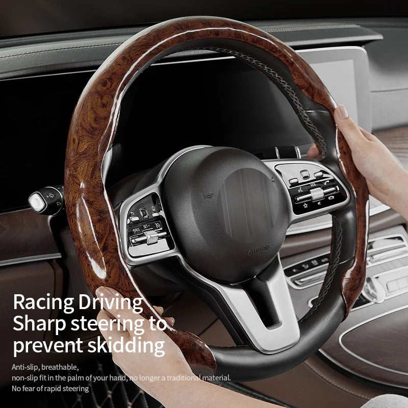 Peachwood Clip Steering Wheel Cover – Anti-Slip, Wear-Resistant PVC, Luxury Sports Car Interior Accessory - Delicate Leather  