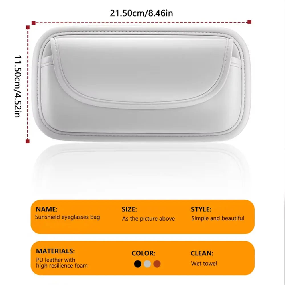 PU Leather Car Sunglasses Holder – Portable Sun Visor Eyeglass Case, Universal Fit - Delicate Leather  