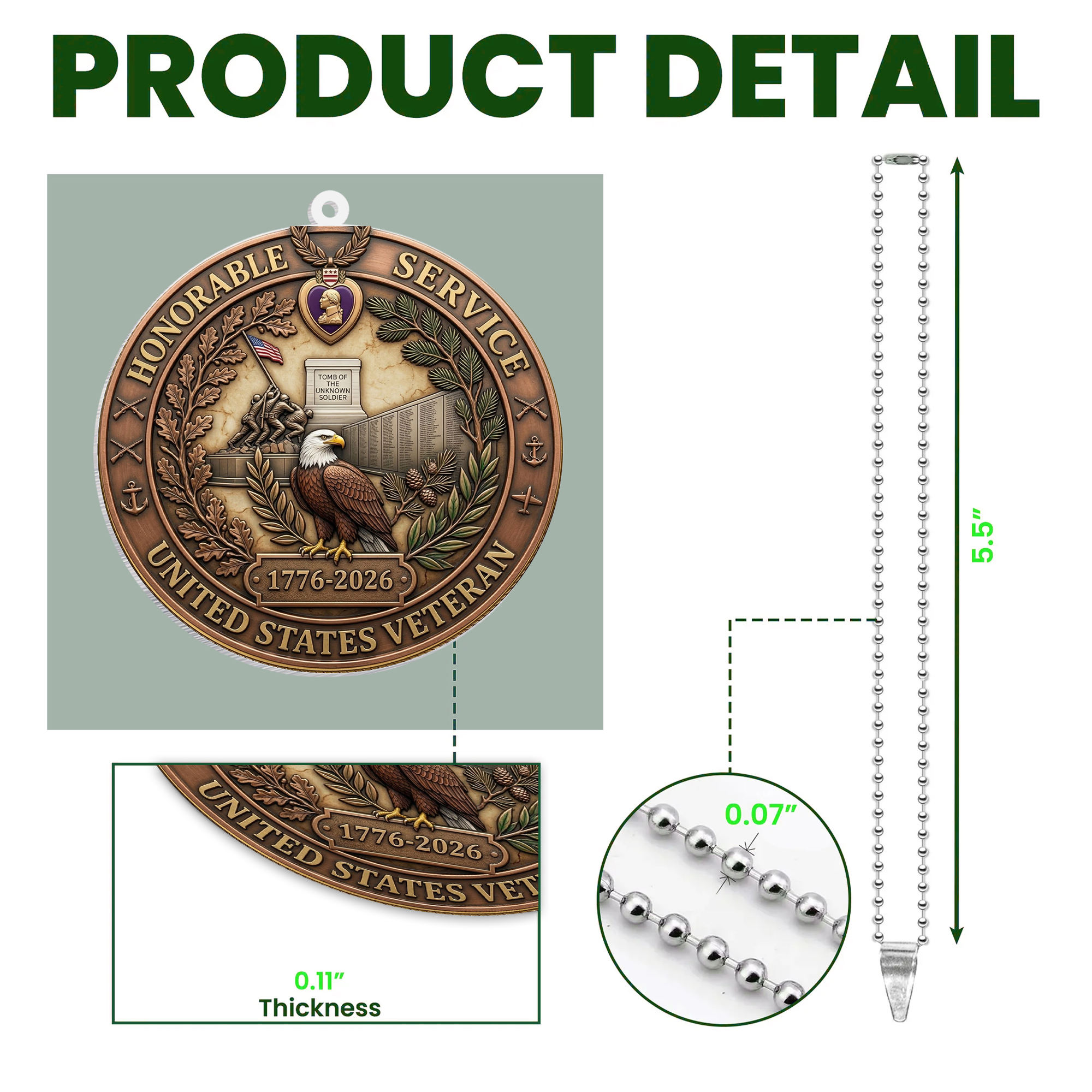 USA 250th Anniversary Rear View Mirror Accessory – Commemorative Hanging Ornament 03 - Delicate Leather  