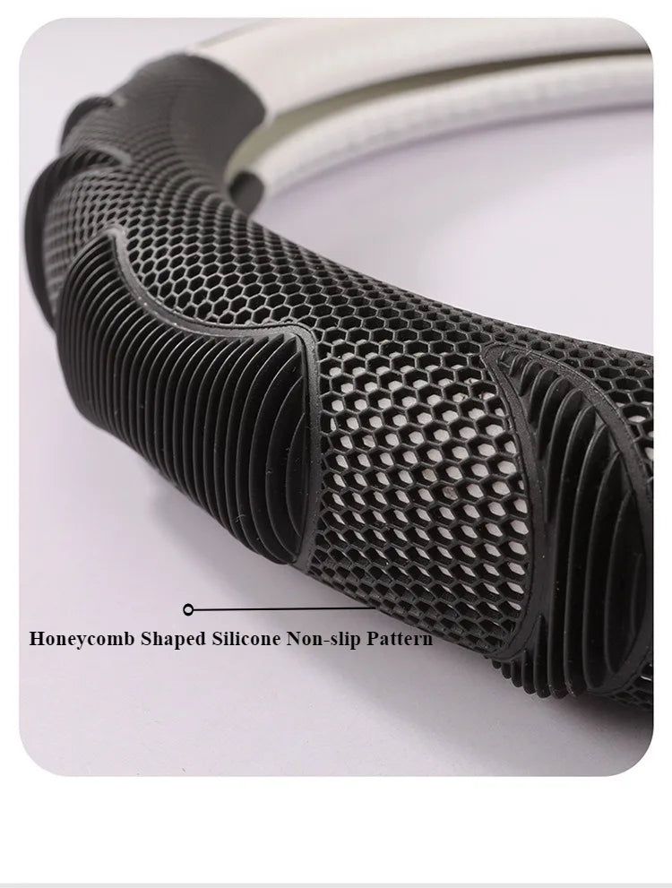Carbon Fiber Steering Wheel Cover – Anti-Slip Universal 38cm Interior Accessory - Delicate Leather  
