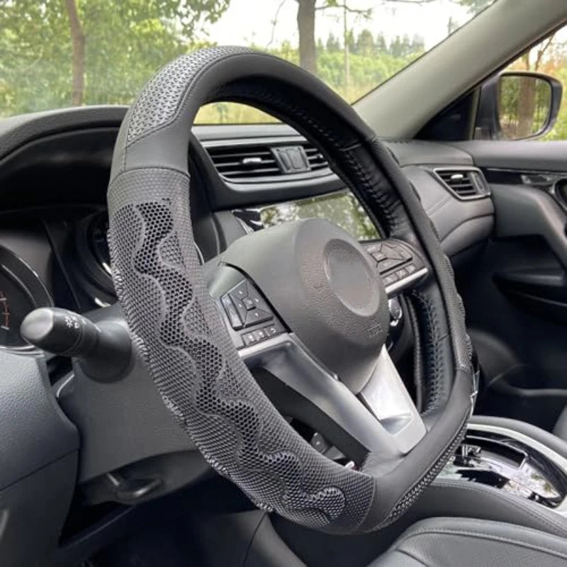 38cm Universal Steering Wheel Cover – 3D Honeycomb Anti-Slip Design, Fits 14.5–15 Inch Car Steering Wheels - Delicate Leather  