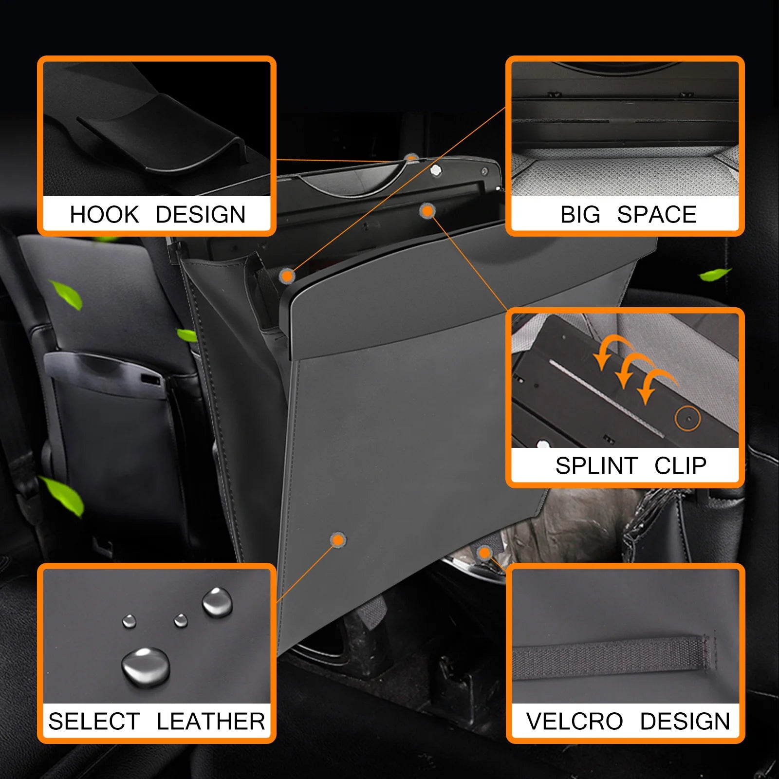 Car Back Seat Hanging Trash Bag – Portable Garbage Storage Pocket for Vehicle Interior Organization - Delicate Leather  