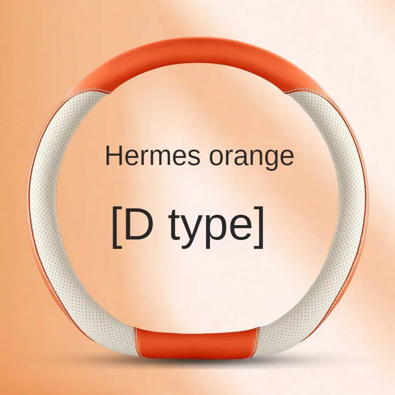 Leather Steering Wheel Cover – Simple Design, Breathable Anti-Slip Handle Cover, Universal D-Ring Fit - Delicate Leather  