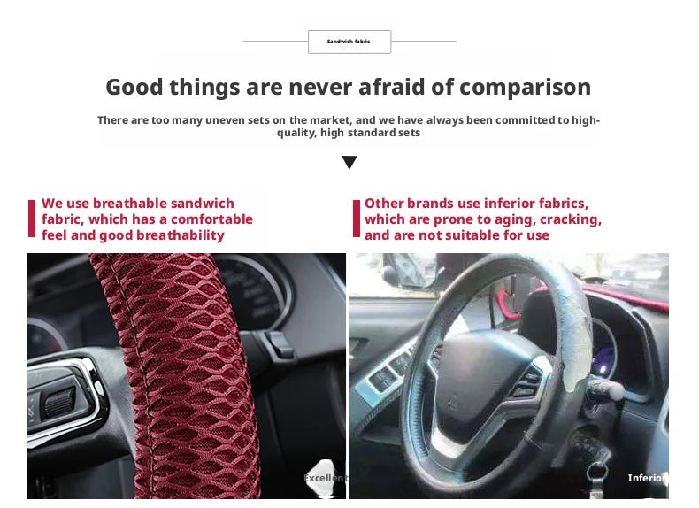 Ice Silk Steering Wheel Cover – Breathable Anti-Slip 38cm Universal Fit - Delicate Leather  