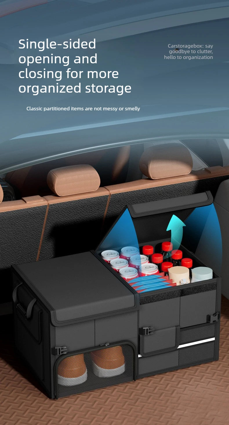 60L Foldable Car Trunk Organizer – Waterproof Large Capacity Storage Box for Travel & Outdoor Use - Delicate Leather  