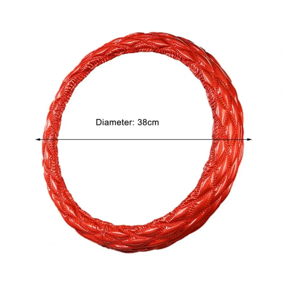 Universal 38cm Steering Wheel Cover – Anti-Slip 3D Rhombus PU Leather Wheel Protector, All-Season Car Interior Accessory - Delicate Leather  