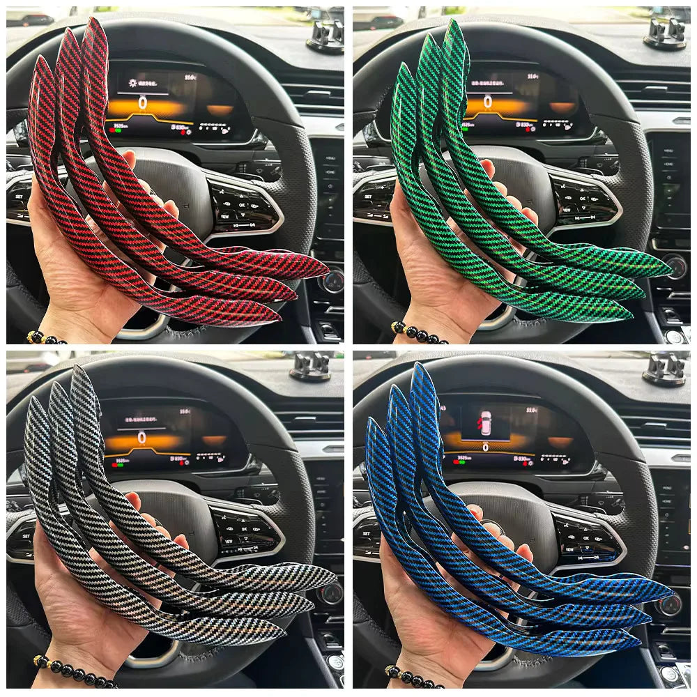 3PCS Carbon Fiber Style Steering Wheel Grip Covers – Anti-Slip Washable Interior Set - Delicate Leather  