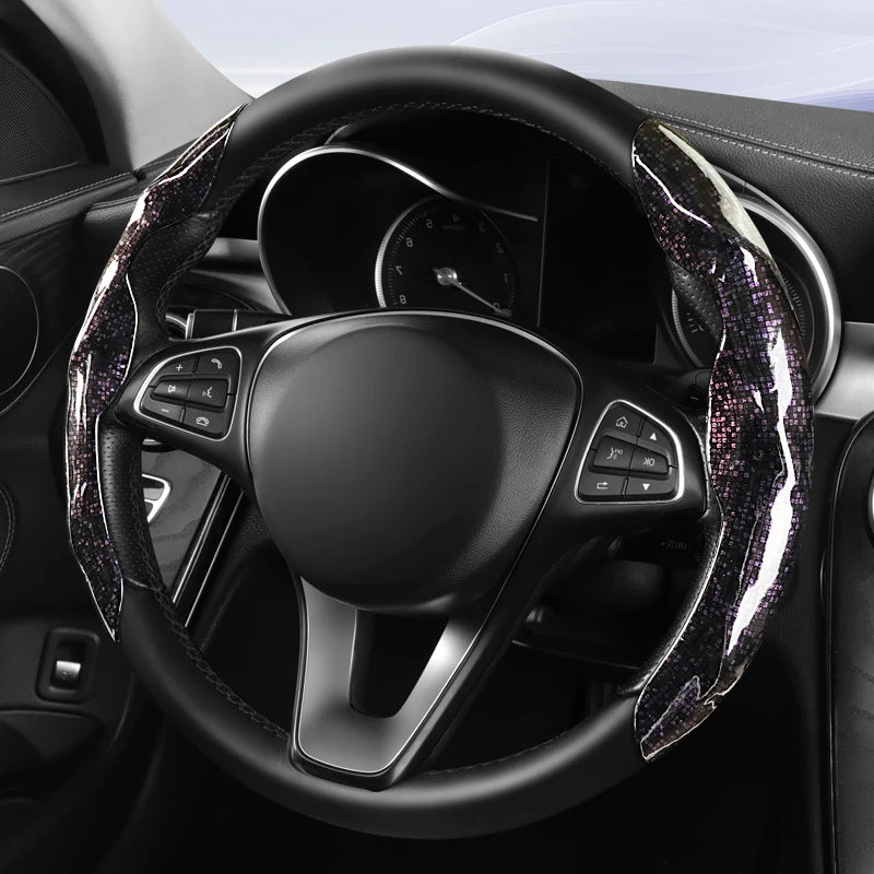 High-Quality PU Leather Snap-On Steering Wheel Cover – Thin, Light, Shiny, Comfortable Universal Wheel Protector - Delicate Leather  