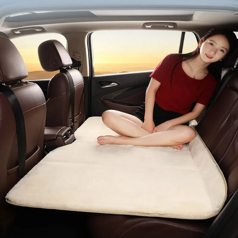 Plush Car Folding Travel Mattress – Rear Seat Sleeping Pad for SUV and Sedan, Portable Camping Mat - Delicate Leather  
