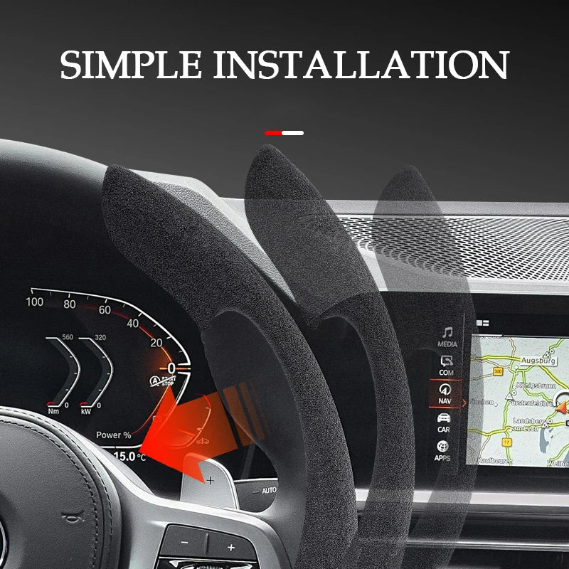 Suede Steering Wheel Cover – Anti-Slip 38cm Universal Grip Interior Accessory - Delicate Leather  