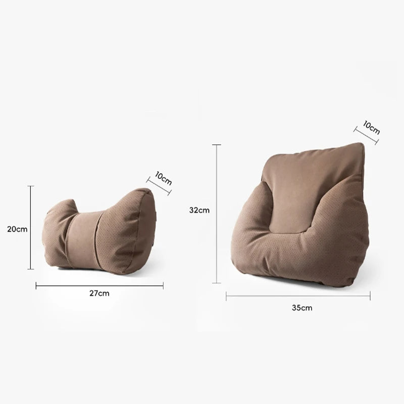 Car Neck & Waist Pillow - Soft Comfort Auto Seat Headrest and Cushion Support for Driving - Universal Fit - Delicate Leather  