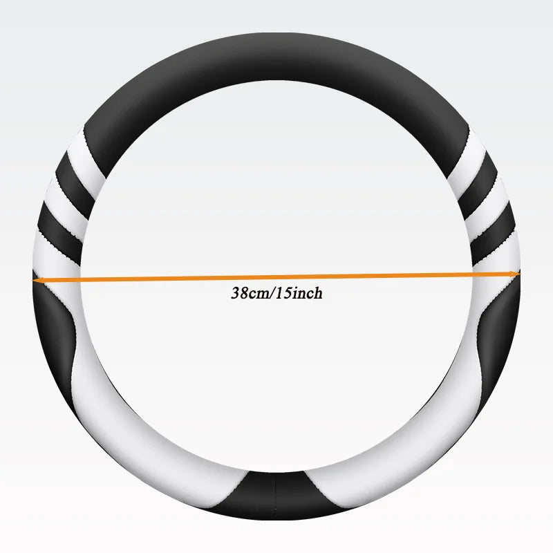 Universal Leather Car Steering Wheel Cover – Durable, Anti-Slip Grip for 14.5"–15" Wheels, Comfortable All-Season Protector - Delicate Leather  