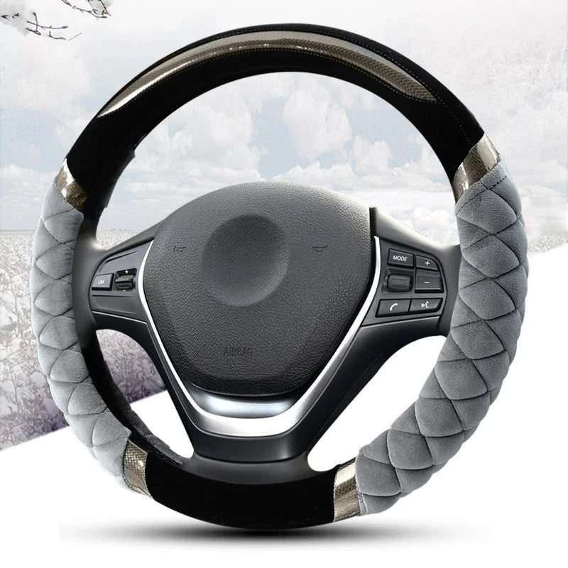 Short Plush Warm Steering Wheel Cover – Soft, Non-Slip, Fashionable Car Interior Accessory - Delicate Leather  