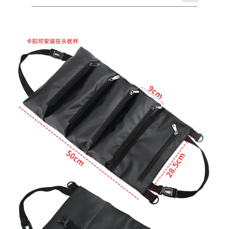 Leather Car Seat Back Roll-Up Tool Bag – Multifunction Backseat Storage Organizer - Delicate Leather  