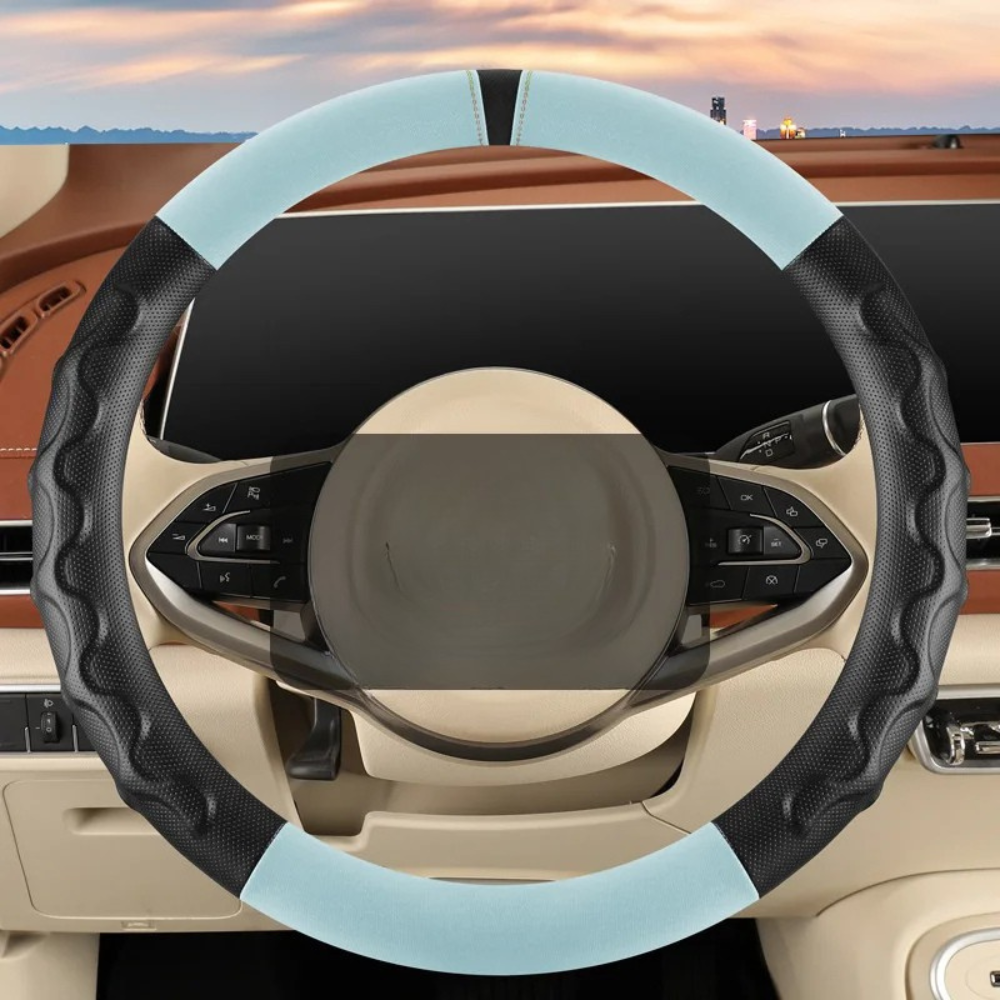 Universal 38cm Steering Wheel Cover – All-Season Non-Slip Faux Leather with 3D Corrugated Grip, Wear-Resistant Car Handle Cover - Delicate Leather  