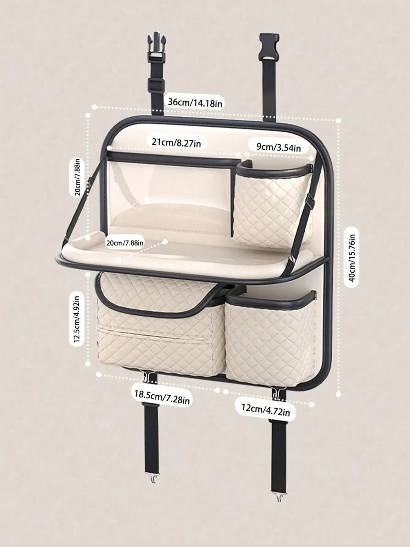 PU Leather Car Backseat Organizer – Multi-Functional Seat Back Storage Bag, Hanging Pouch for Phones, Bottles & Accessories - Delicate Leather  