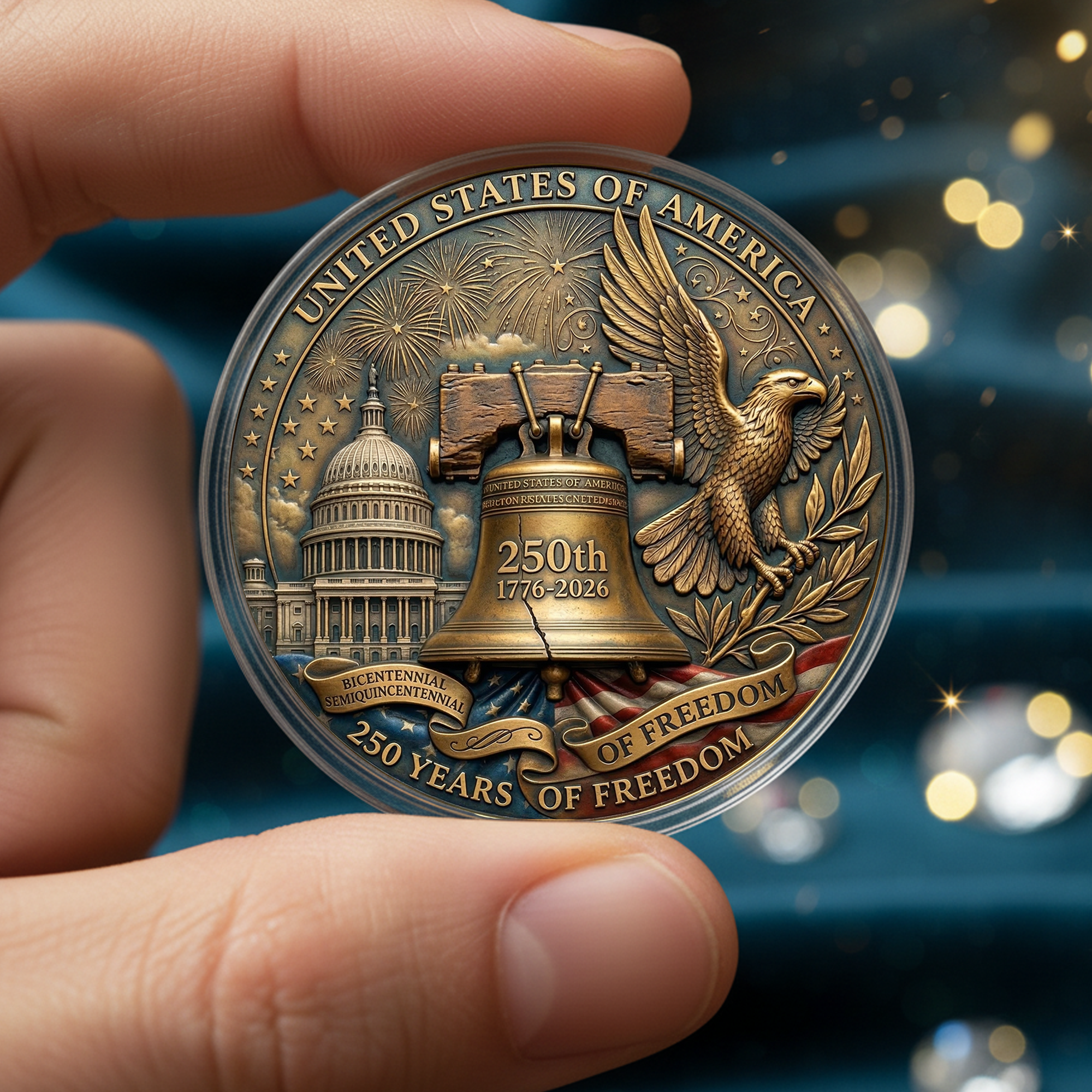 250th Anniversary of America 1776–2026 Commemorative Coin – Patriotic Souvenir Token 02 - Delicate Leather  