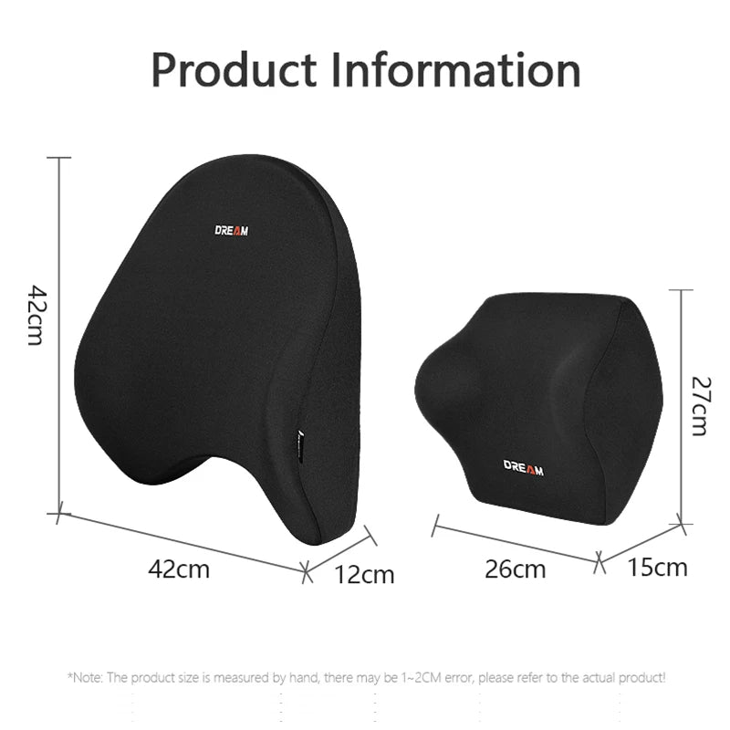 Memory Foam Car Neck Pillow with Lumbar Support – Breathable Headrest Cushion for All Seasons Driving Comfort - Delicate Leather  