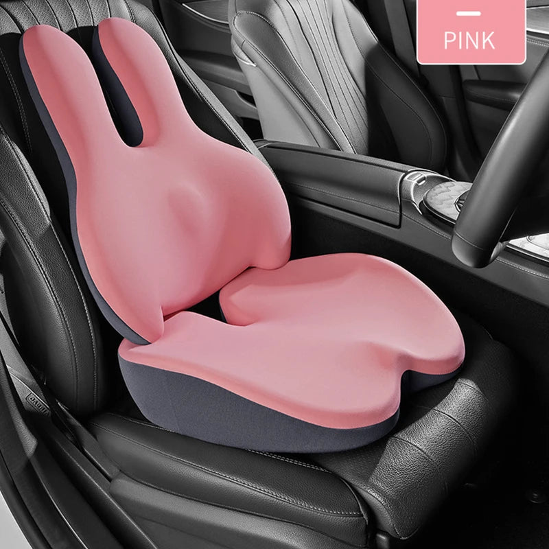 Memory Foam Car Booster Seat Cushion – Cartoon Rabbit Height Pad with Backrest - Delicate Leather  