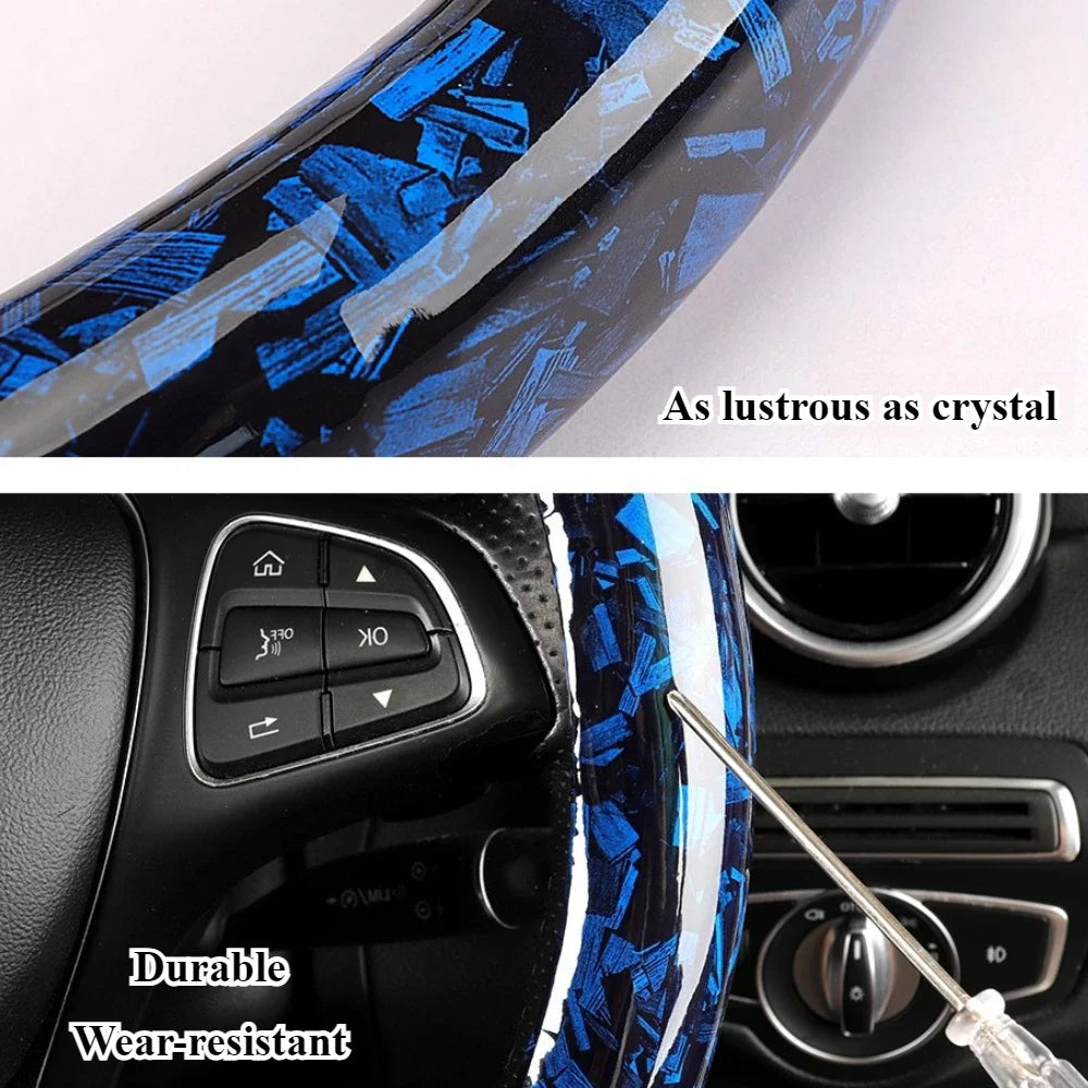 Premium Nappa Leather Steering Wheel Cover – Crystal Forged Carbon, Anti-Slip Rubber Grip, 15-Inch Universal - Delicate Leather  