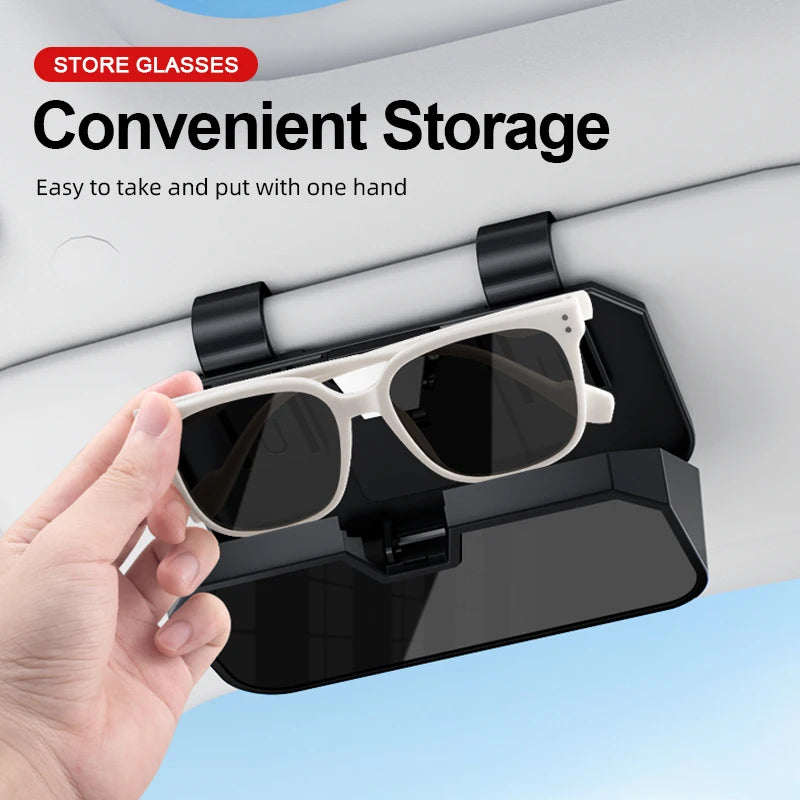 Car Sunglasses Holder – Multi-Function Glasses Case with Card & Ticket Storage - Delicate Leather  