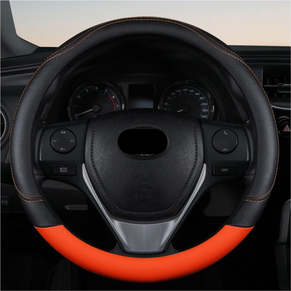 PU Leather Contrast Color Car Steering Wheel Cover Sweat Absorbent, Wear Resistant and Non-slip, Universal in All Seasons, Car Accessories 28
