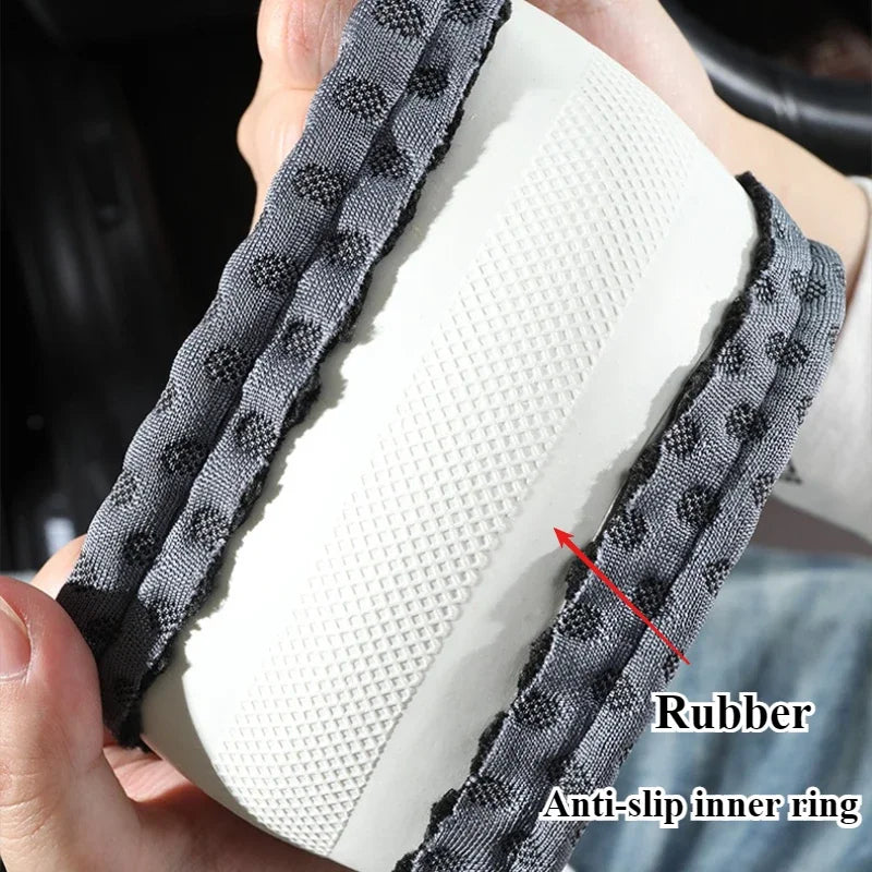 PU Leather Steering Wheel Cover – 3D Cooling Fabric, Non-Slip, O/D Shape, All-Season Comfort - Delicate Leather  