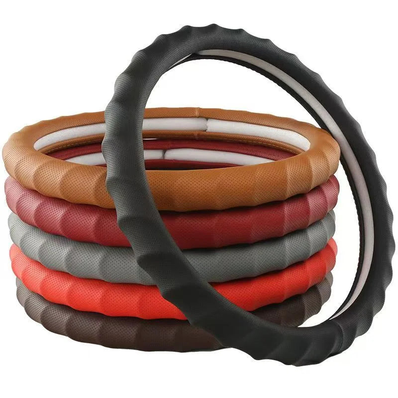 Full Leather Car Steering Wheel Cover – 38CM, Sport Style, Anti-Slip & Anti-Scratch - Delicate Leather  