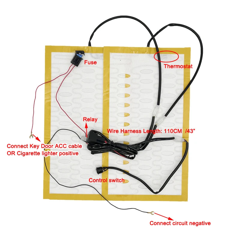 12V Car Seat Heater Kit for 2 Seats – Alloy Wire Heating Pads with 2-Level Control Switch - Delicate Leather  