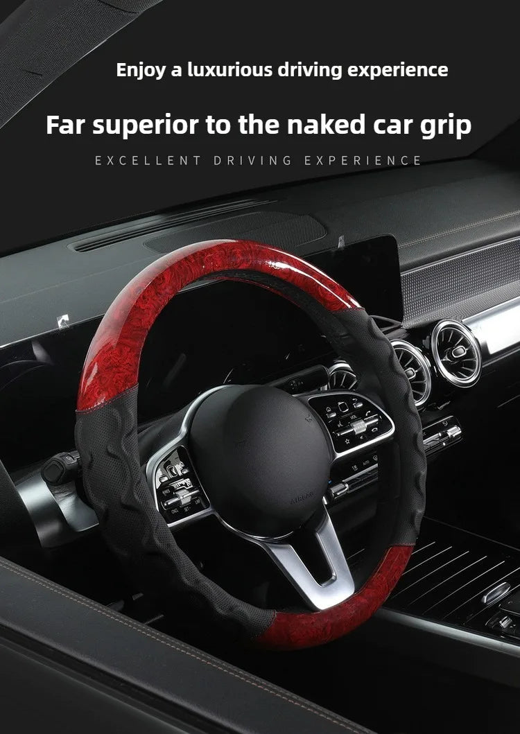 Branded Leather Carbon Fiber Car Steering Wheel Covers - Delicate Leather  