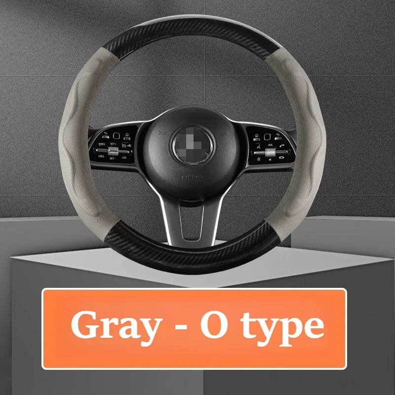 Leather Car Steering Wheel Cover, Fine Skin Texture, Comfortable Grip, Wear-Resistant, All-Season, Universal Fit