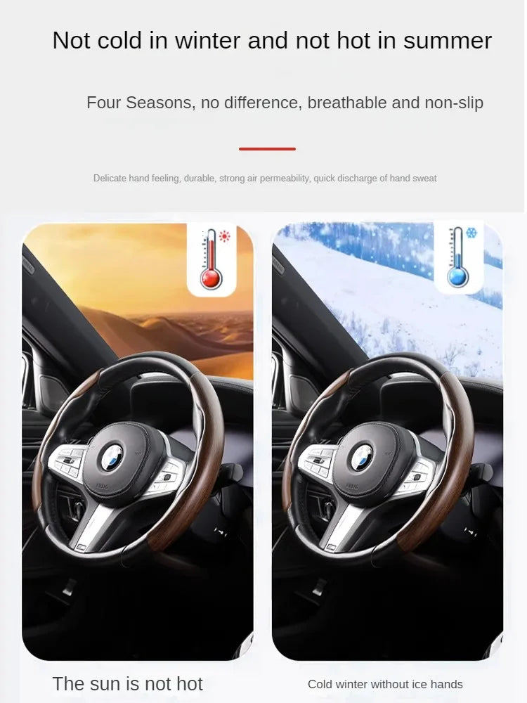 Wood Grain Steering Wheel Cover – Ultra-Thin Carbon Fiber Style Universal Grip Cover - Delicate Leather  