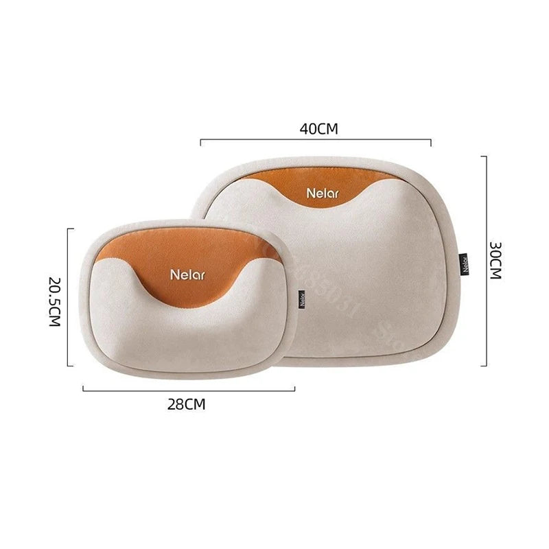 Memory Foam Car Neck Pillow and Lumbar Support – Breathable Headrest and Backrest Cushion Set - Delicate Leather  