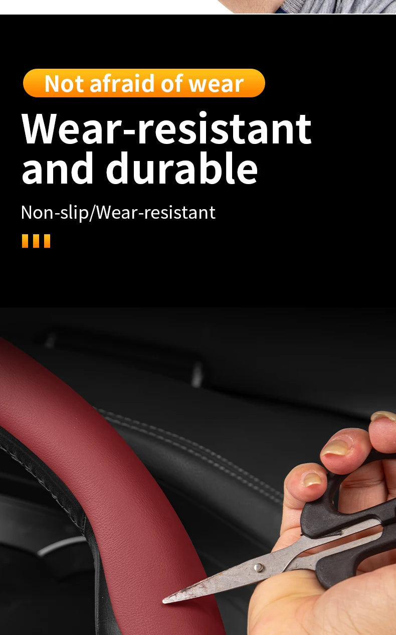 Breathable Steering Wheel Cover – Anti-Slip Universal Car Interior Accessory - Delicate Leather  