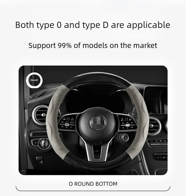 Leather Car Steering Wheel Cover, Fine Skin Texture, Comfortable Grip, Wear-Resistant, All-Season, Universal Fit - Delicate Leather  