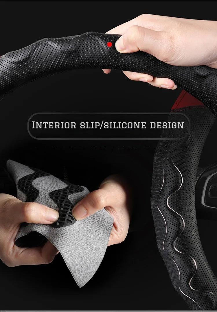 Carbon Fiber Leather Steering Wheel Cover 38 cm – Universal Non-Slip Car Steering Wheel Wrap, 3D Honeycomb Grip, Breathable & Durable - Delicate Leather  