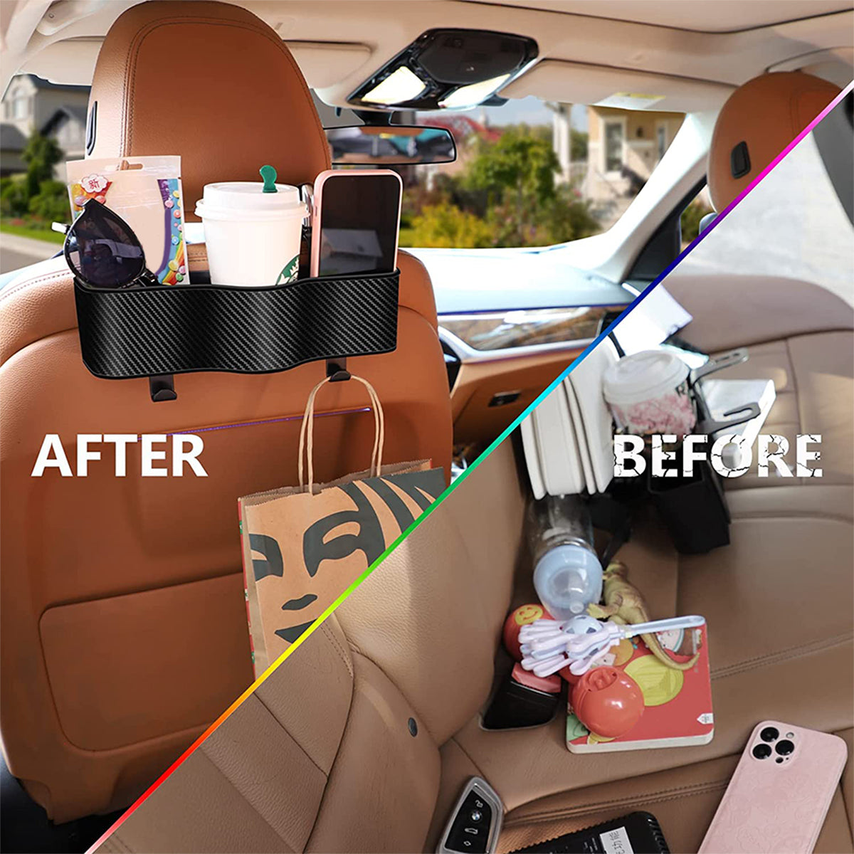 Car Headrest Backseat Organizer with Cup Holders, Custom-Fit For Car, Seat Back Organizer Perfect for Eating in Your Car, Back Seat Organizer for Kids DLFD242