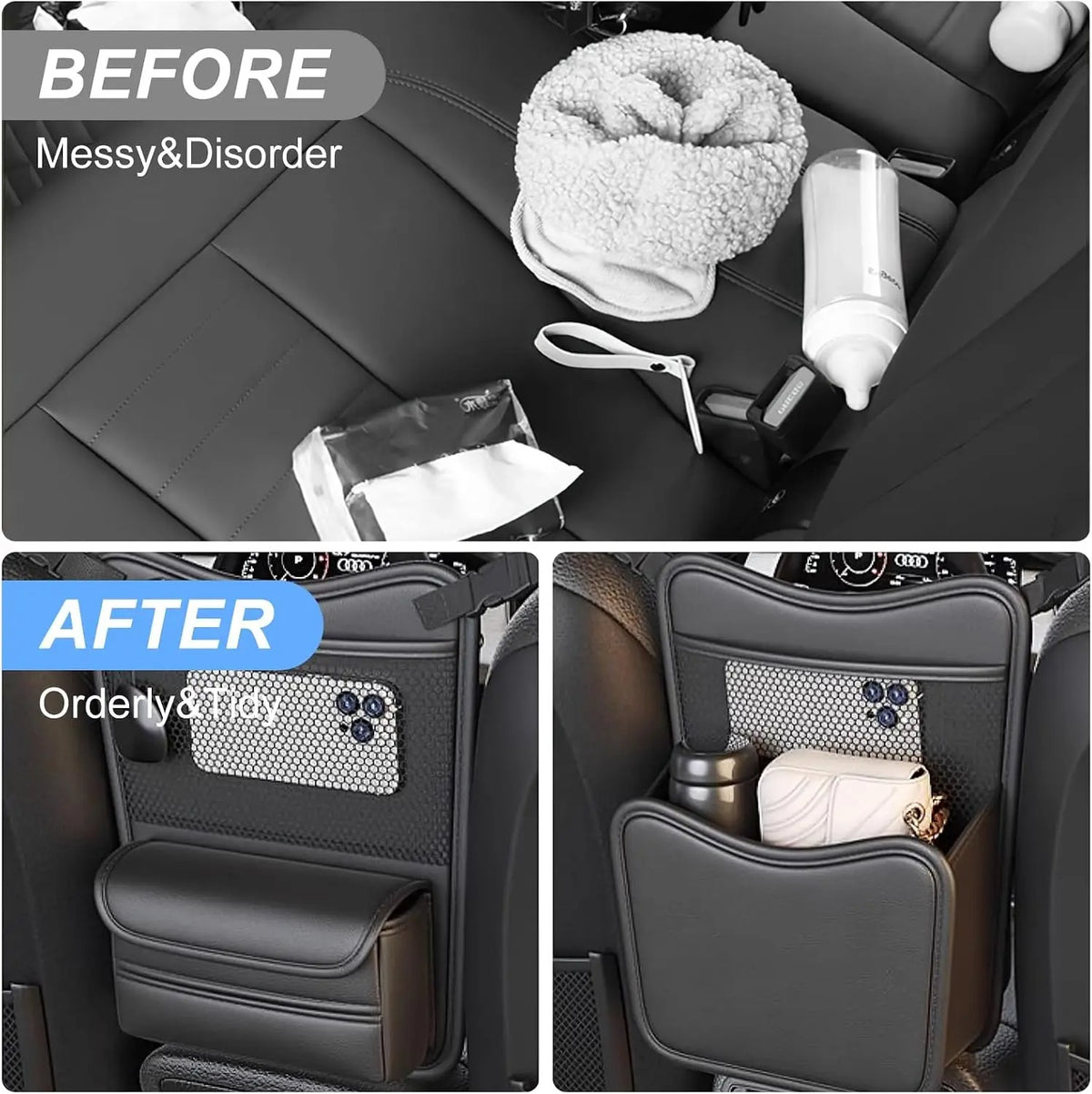 Car Net Pocket Organizer – Handbag & Purse Holder Between Seats - Delicate Leather
