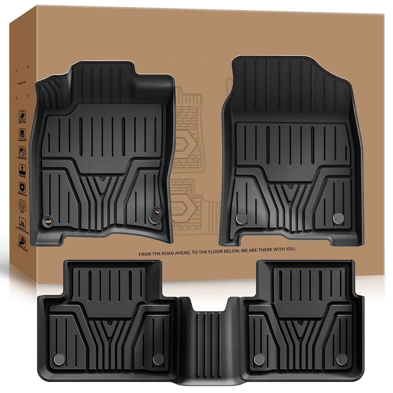 Custom Fit TPE Floor Mats for 2018–2025 4-Door SUV – All-Weather, 1st & 2nd Row, Black - Delicate Leather  