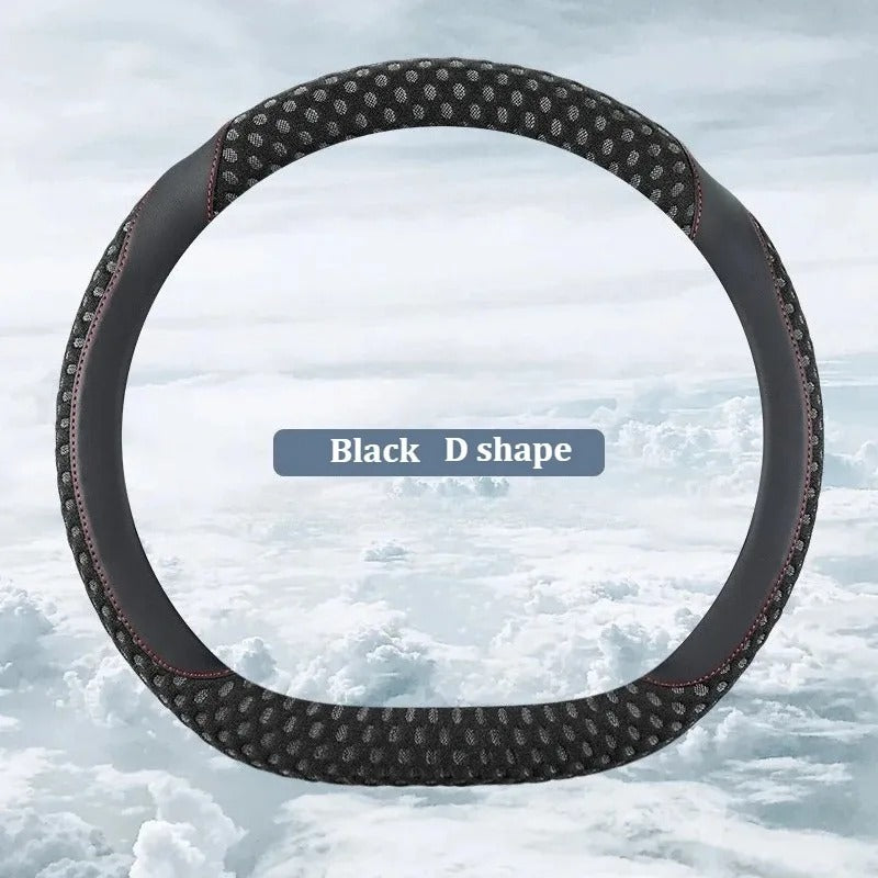 PU Leather Steering Wheel Cover with 3D Cooling Fabric – Anti-Slip All-Season Comfort - Delicate Leather  